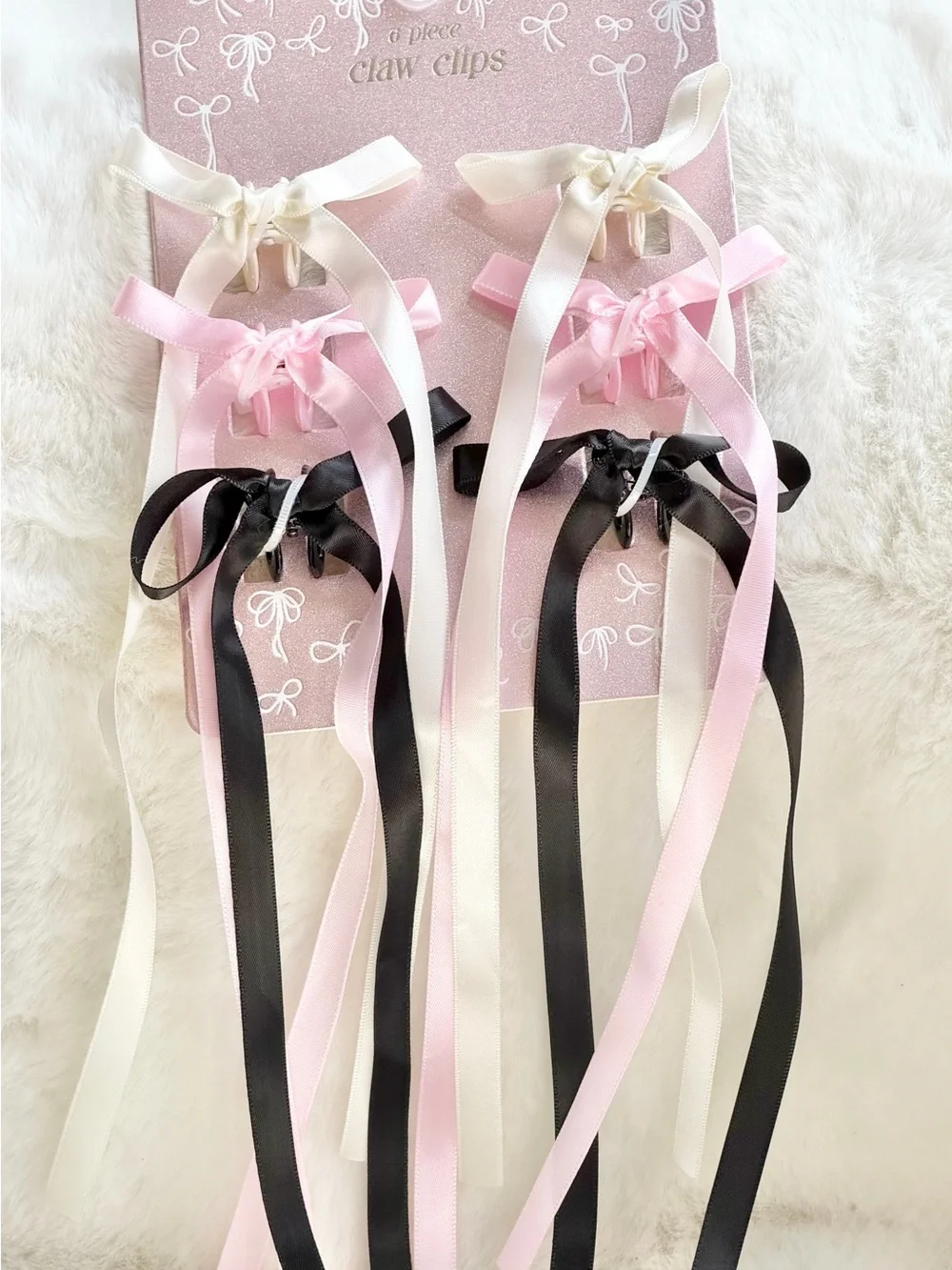 Ribbon Bow Claw Clips in Pink, Black & Cream